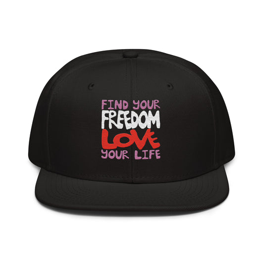 Freedom Love Embroidered Snapback Cap - Black