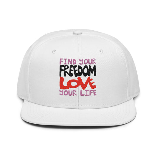 Freedom Love Embroidered Snapback Cap - White