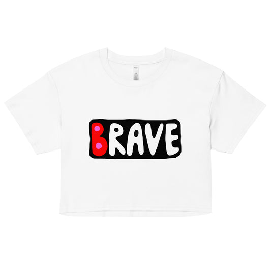 Front of Brave Crop Top in White by The Bravest Project Tee T-Shirt
