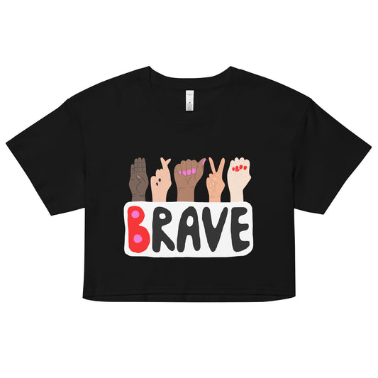Front of Brave Sign Language Women Crop Top Black by The Bravest Project